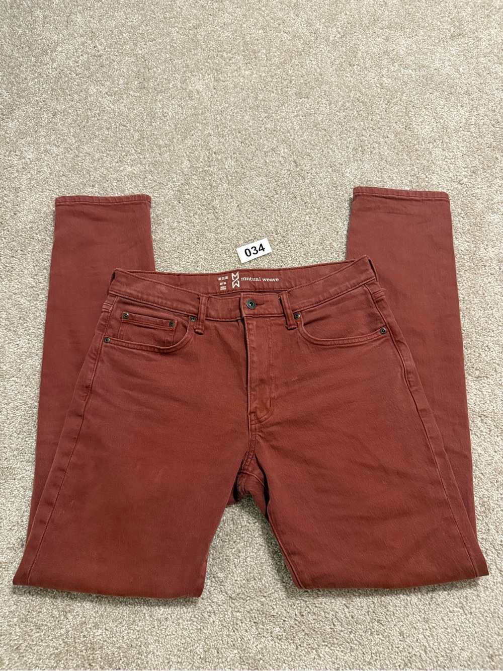 Mutual Weave The Slim Pants Men’s Size 32x34 Burgundy